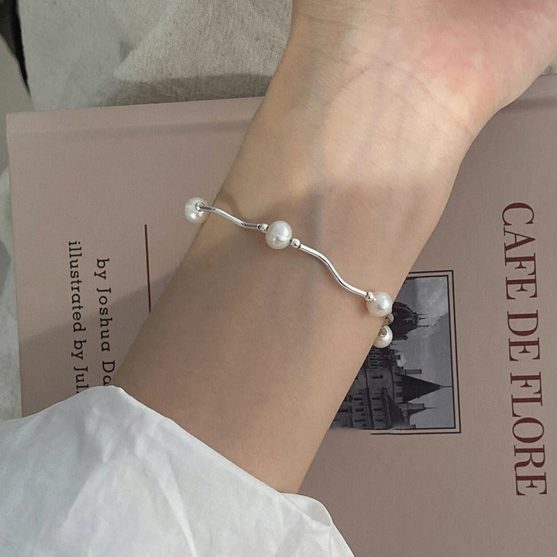 925 sterling silver freshwater pearl bracelet - silvery