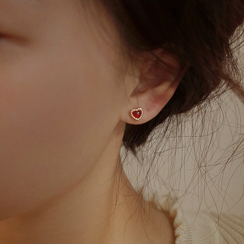 925 sterling silver heart earrings - champagne golden