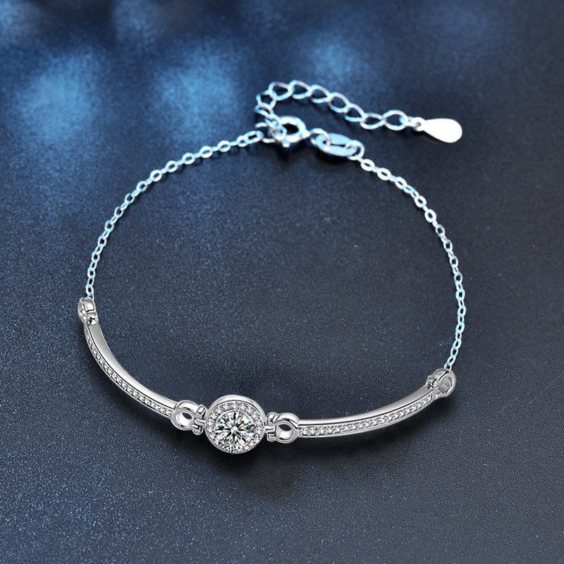 925 Sterling Silver Round Bezel-Set Moissanite Bracelet