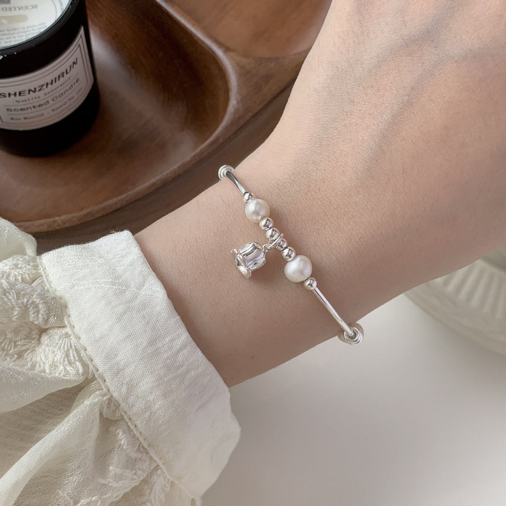 925 sterling silver freshwater pearl bracelet - silvery