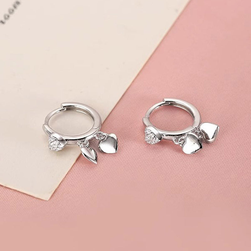 925 sterling silver heart pendant earring - silvery