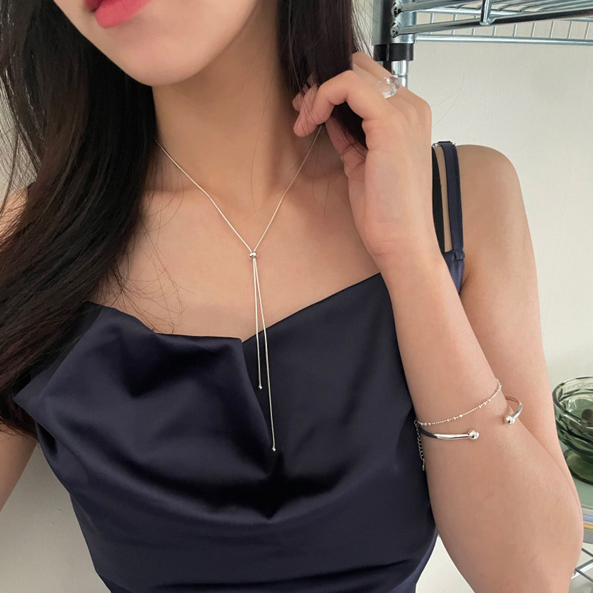 925 sterling silver tassel necklace - silvery