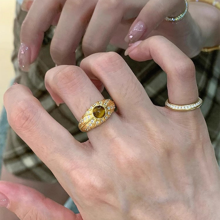 S925 pure silver tiger's eye ring