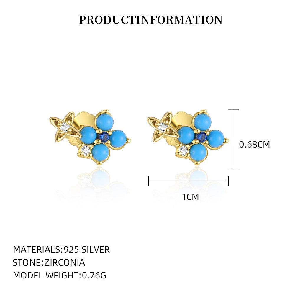 S925 Sterling Silver Turquoise Stud Earrings and Necklace Set