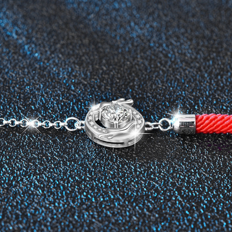 925 Sterling Silver Moissanite Red Rope Dragon Year Bracelet