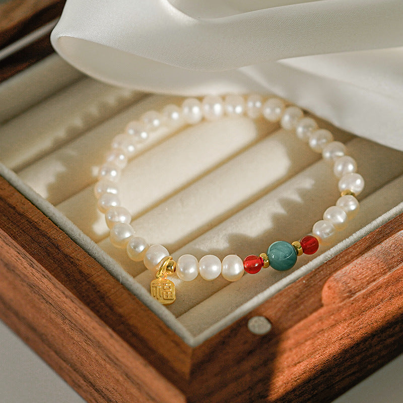 Freshwater pearl agate bead bracelet