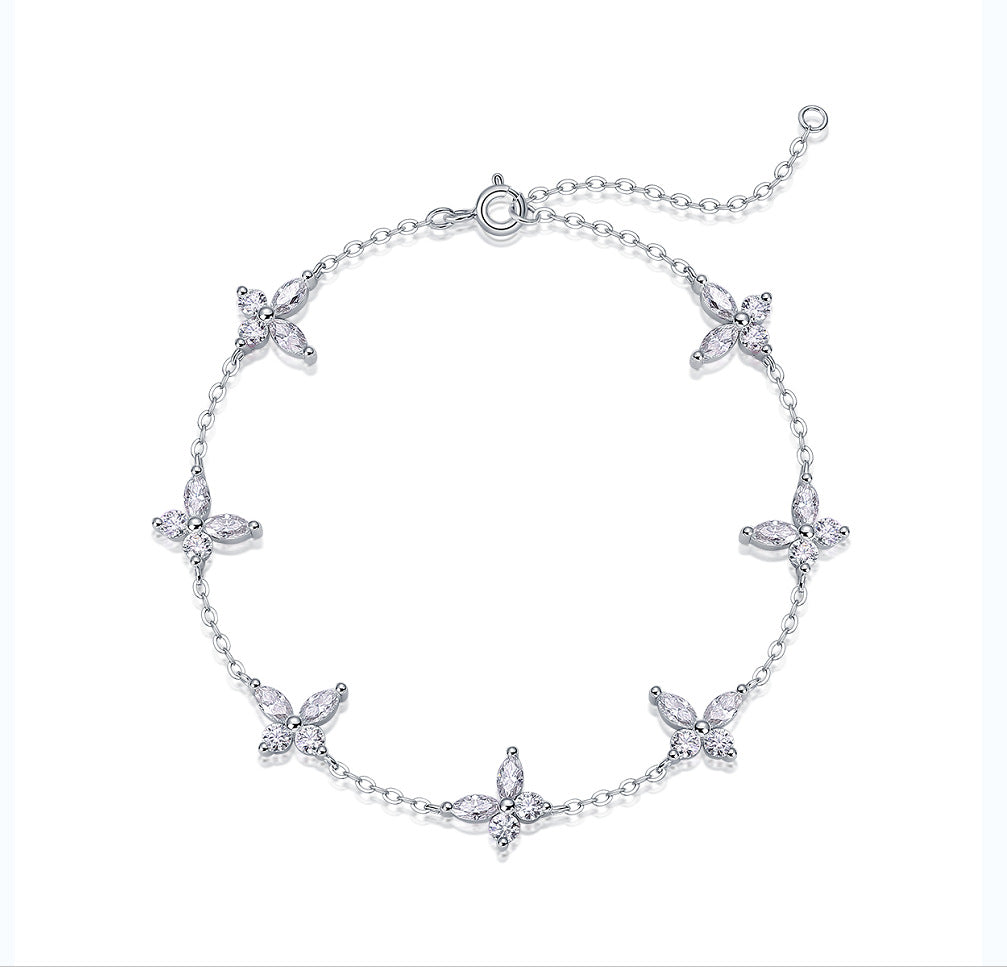 S925 Silver Moissanite Five-Flower Bracelet