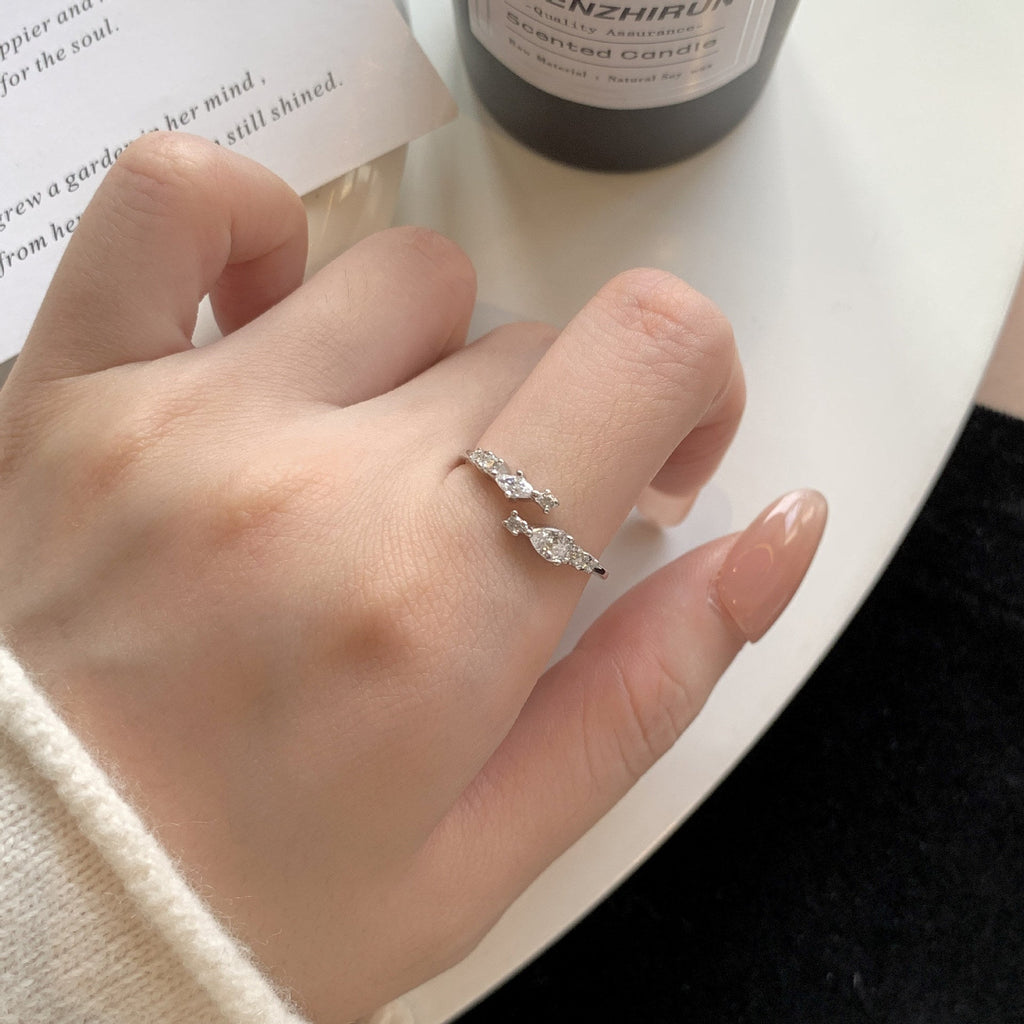 999 sterling silver shiny zirconia open ring - silvery