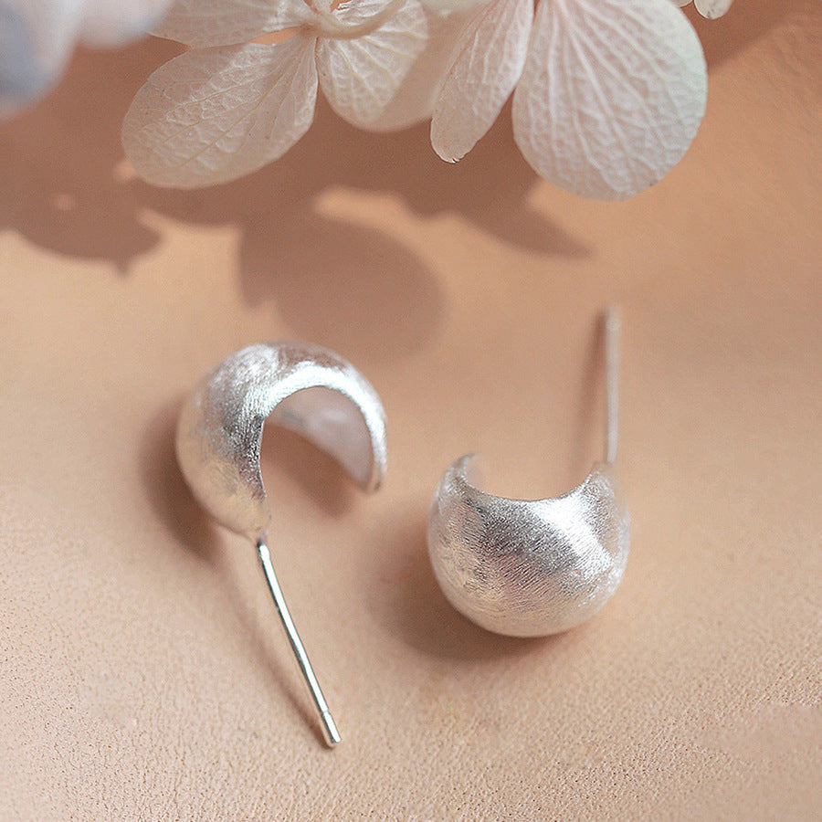 925 sterling silver frosted curved earrings - silvery