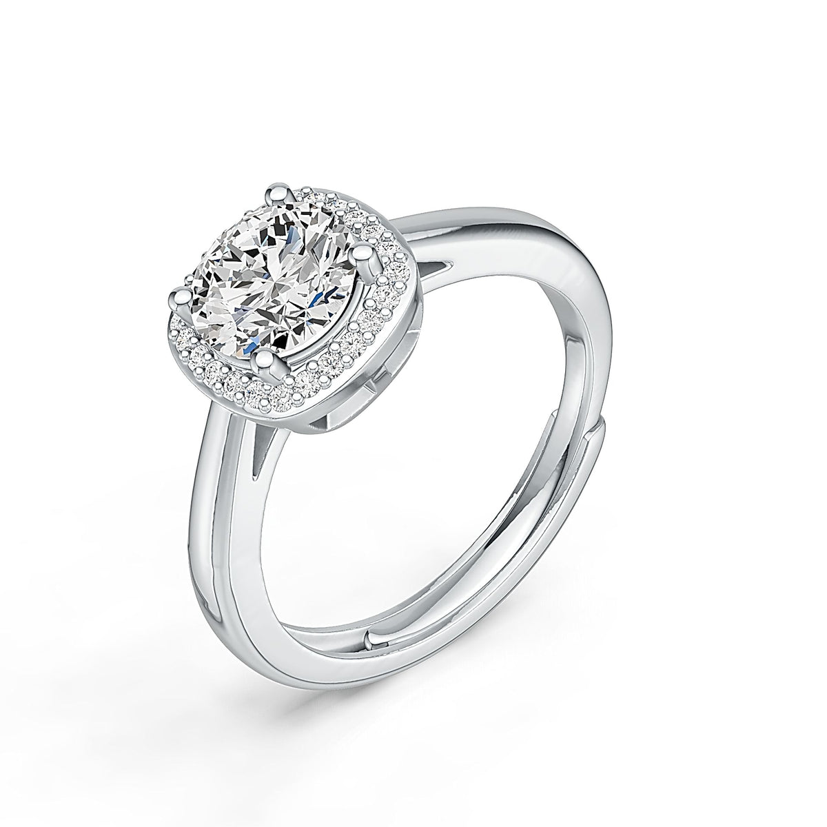 S925 Silver Small Square Ring with Moissanite Halo Setting