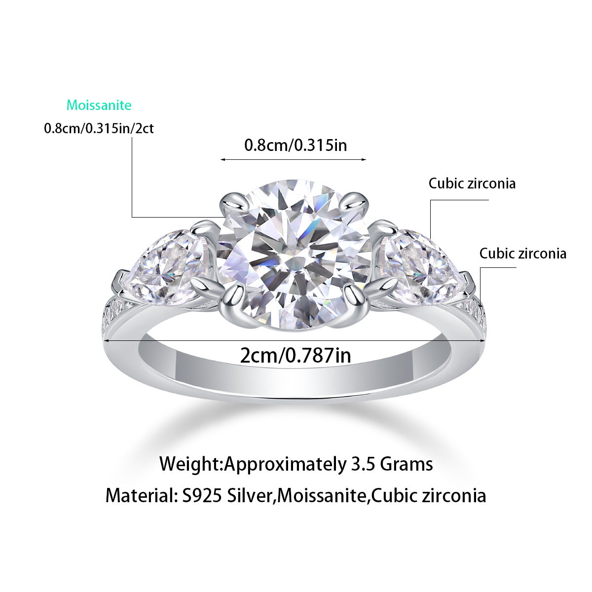 S925 Silver Moissanite "Guardian" Closed Ring