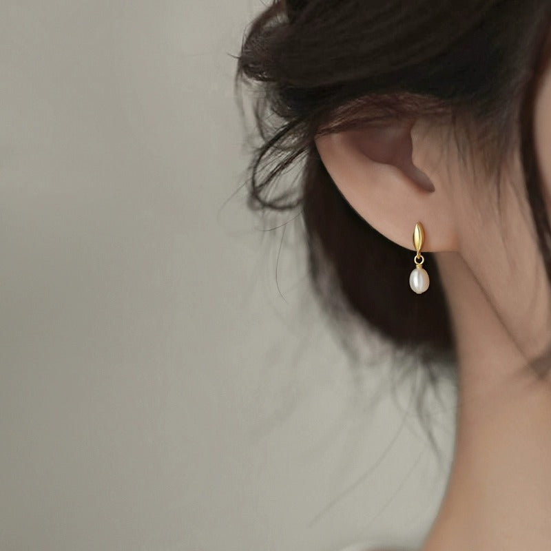 S925 pure silver natural pearl earrings