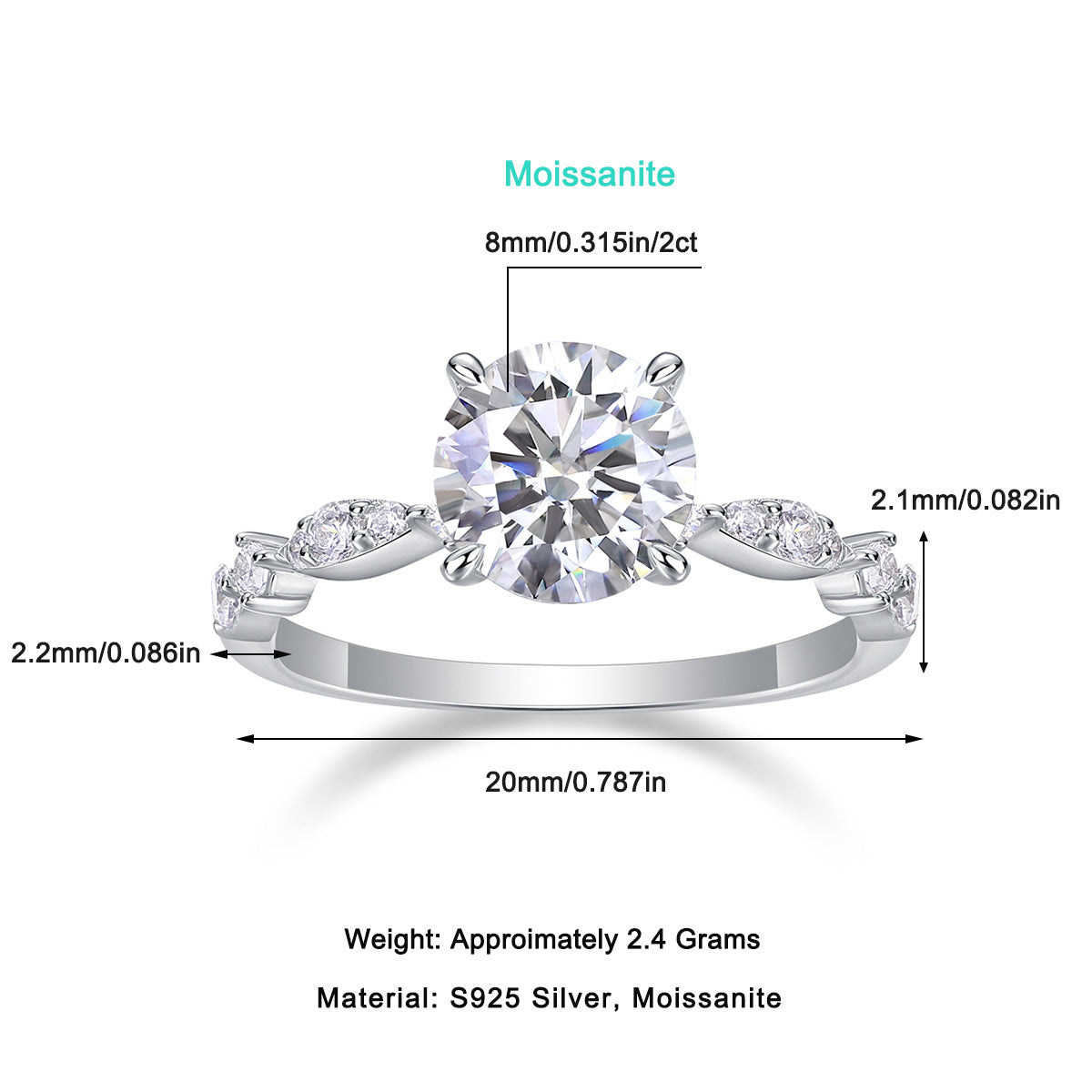 S925 Silver Six-Prong Cluster Moissanite Ring