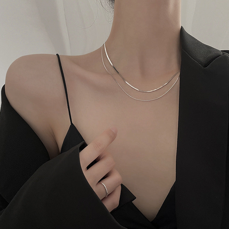S925 sterling silver double-layer snake bone chain necklace