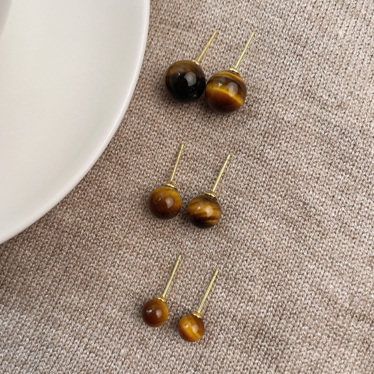 925 sterling silver tiger eye stone earrings - golden