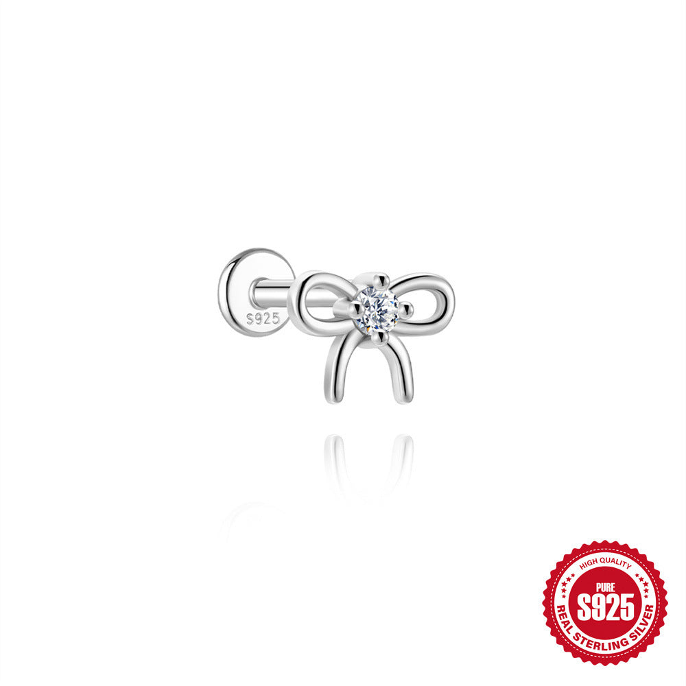 S925 Sterling Silver Bow Moissanite Flat-Back Threaded Cartilage Stud