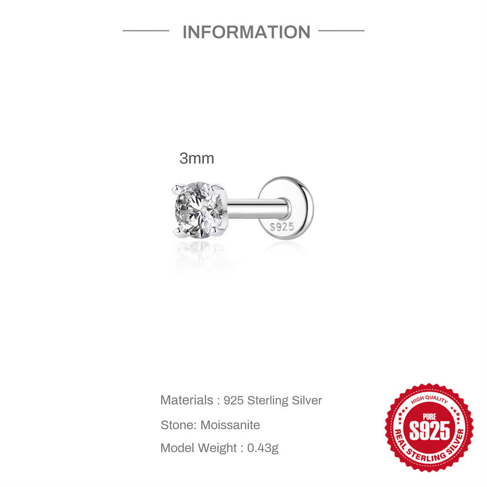 S925 Sterling Silver 4-Prong Flat-Back Moissanite Stud Earring