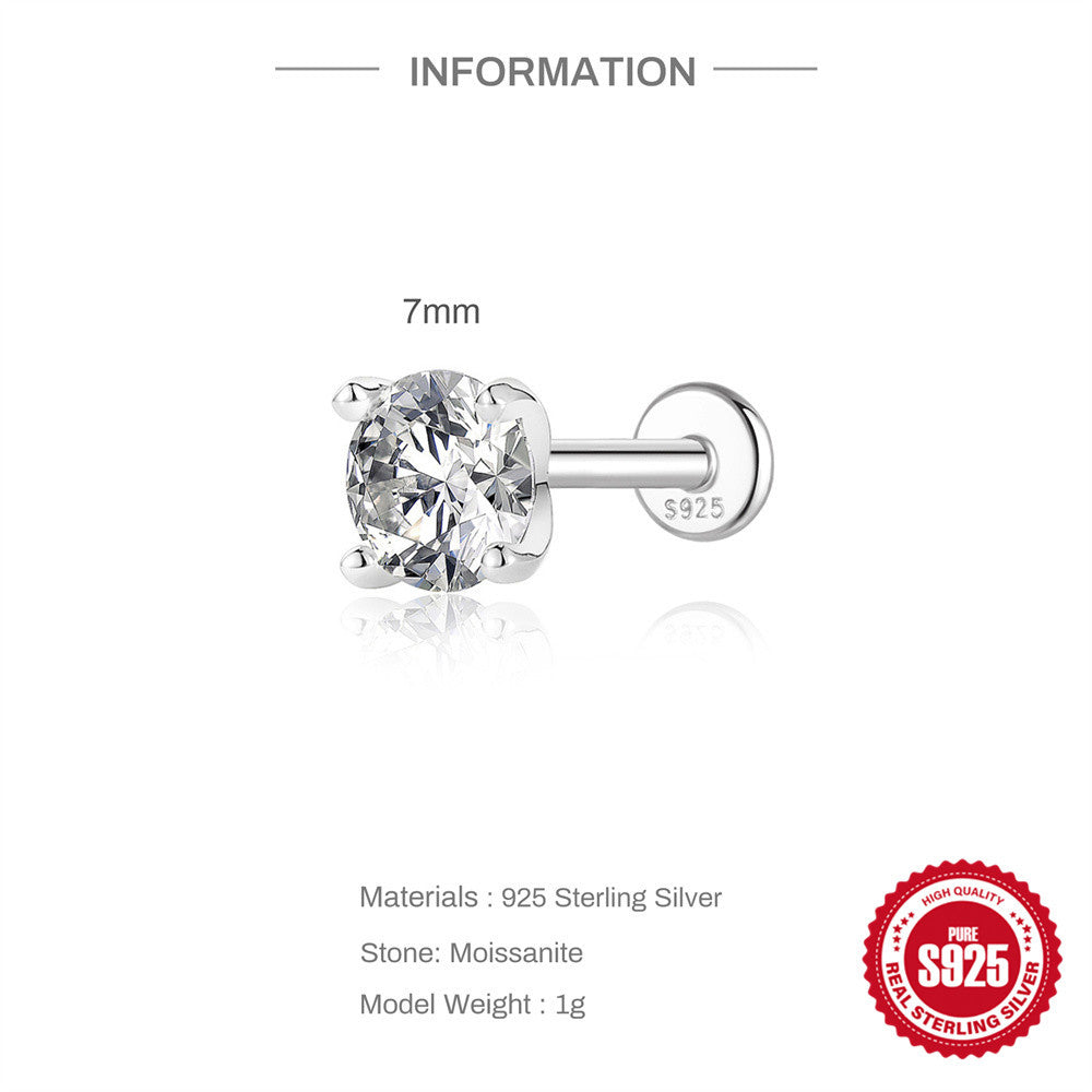 S925 Sterling Silver 4-Prong Flat-Back Moissanite Stud Earring