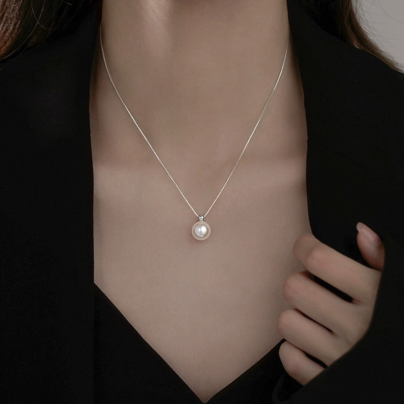 S925 pure silver imitation pearl pendant necklace