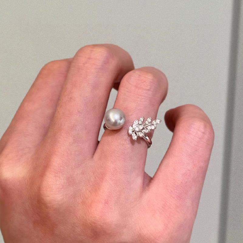 S925 pure silver imitation pearl set with white zirconium ring