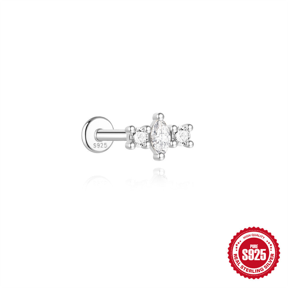 S925 Sterling Silver Spiral Cartilage Stud with Butterfly and Moissanite