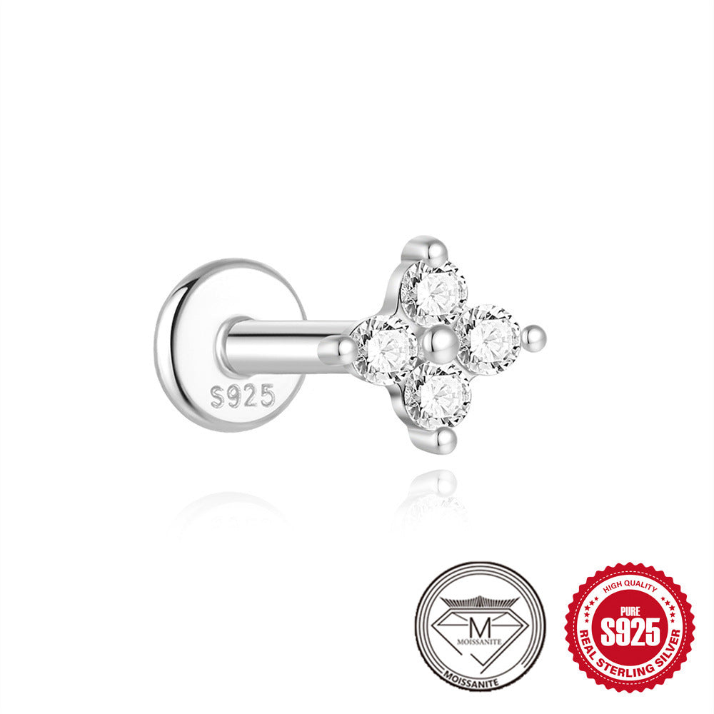 S925 Sterling Silver Petal Stud Earrings with Crushed Moissanite