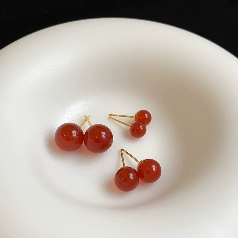 S925 pure silver red agate earrings