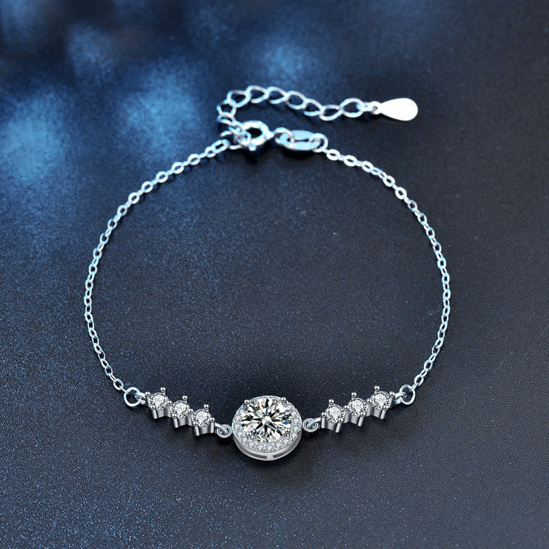 925 Sterling Silver Round Bag with Starry Sky Moissanite Bracelet