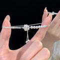 S925 sterling silver set zircon pearl asymmetrical bracelet - silver