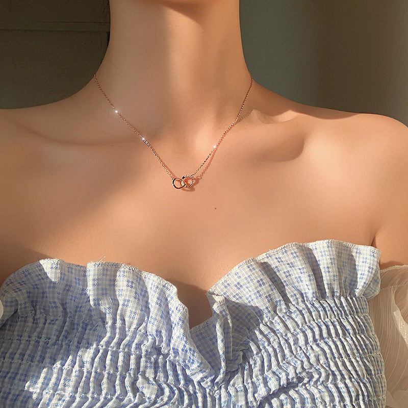 S925 sterling silver irregular double ring necklace