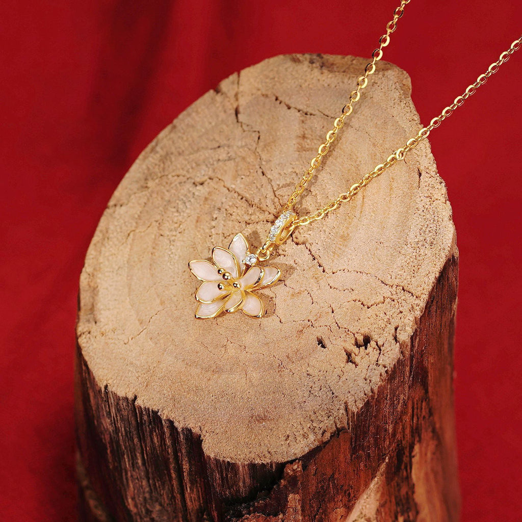 925 sterling silver lotus pendant necklace - golden