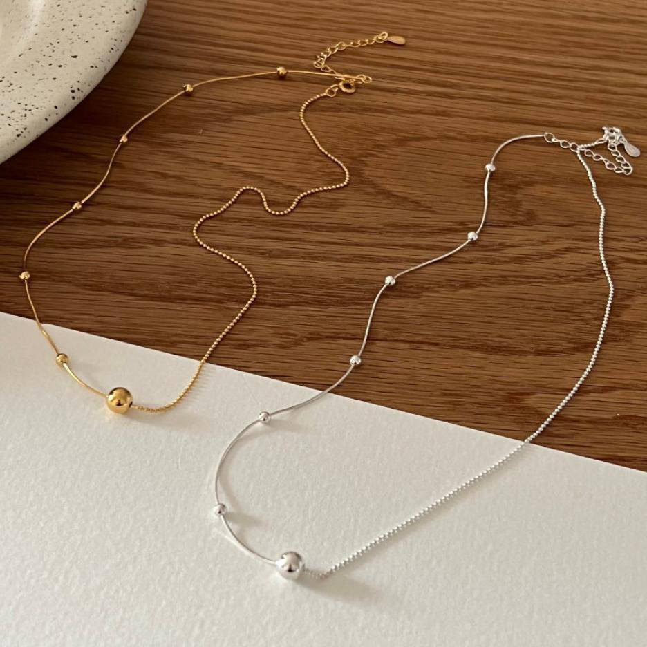 S925 sterling silver round bead necklace
