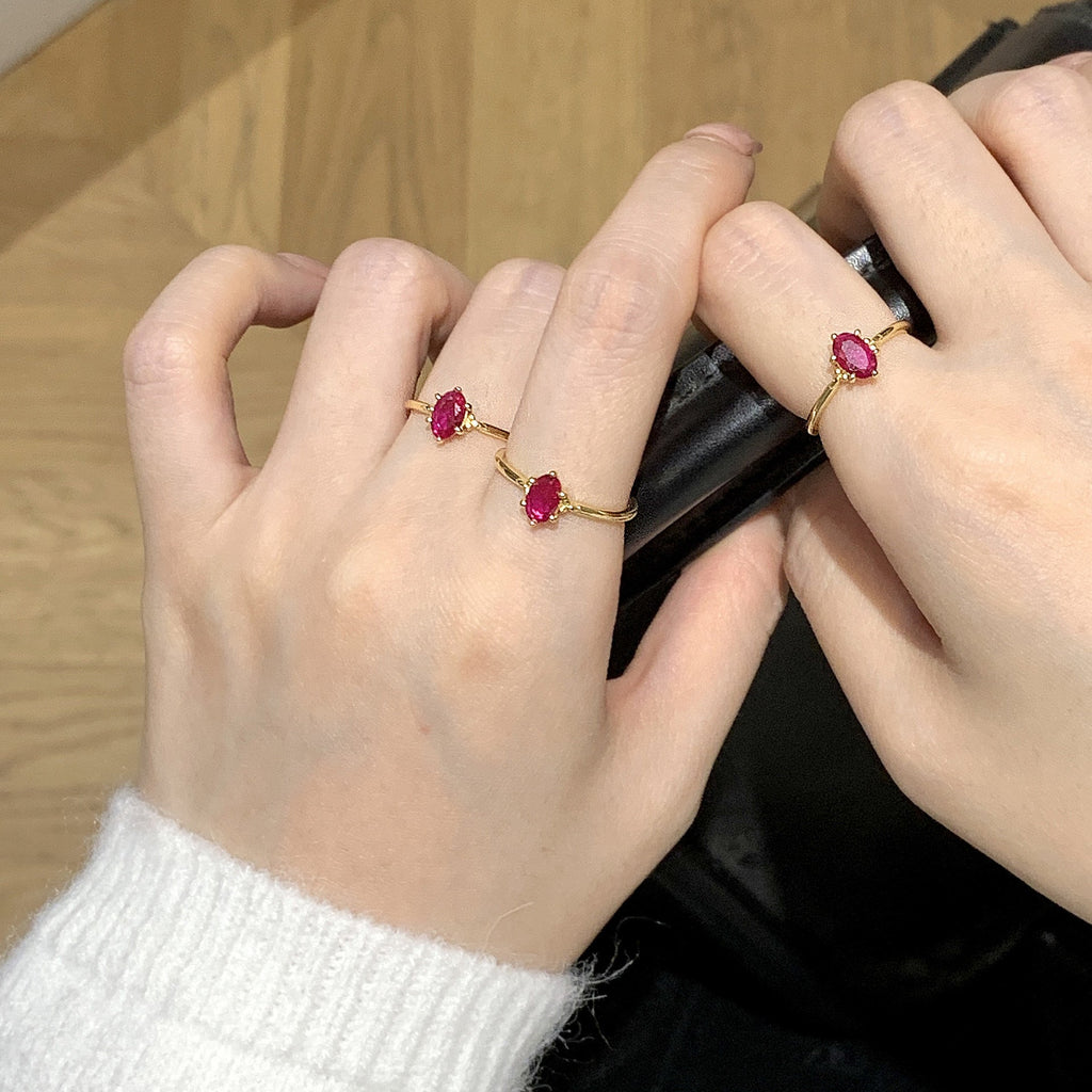 S925 Pure Silver Retro Rose Red Sparkling Zirconia Ring - Golden