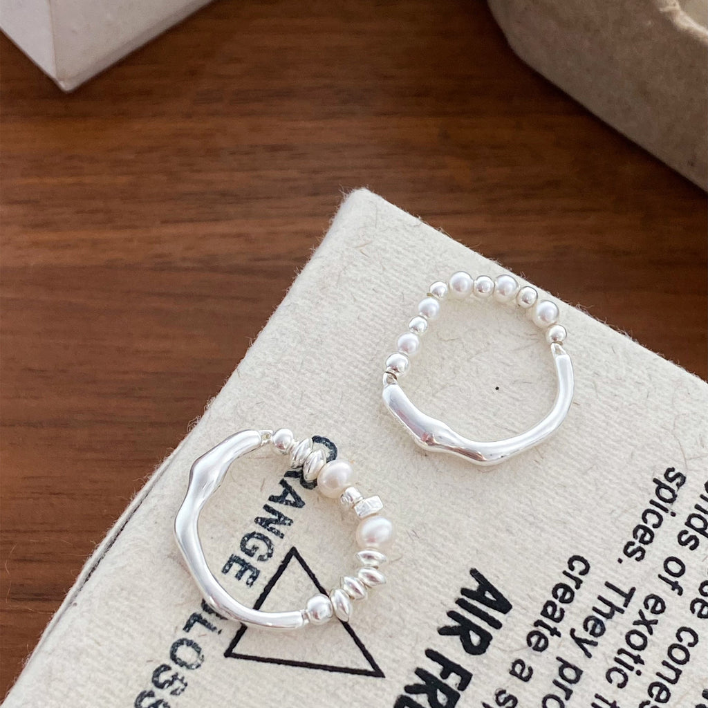 925 sterling silver pearl irregular design ring - silvery