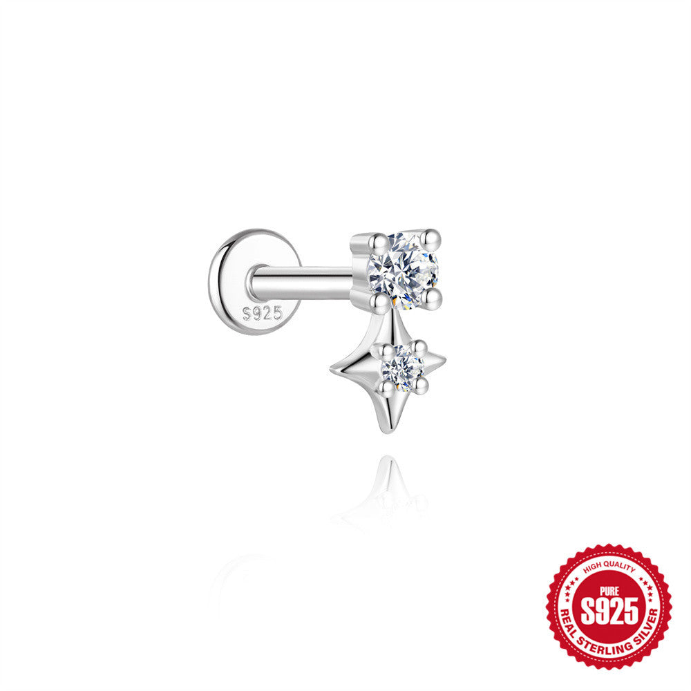 S925 Sterling Silver Moissanite Flat-Back Threaded Piercing Earring