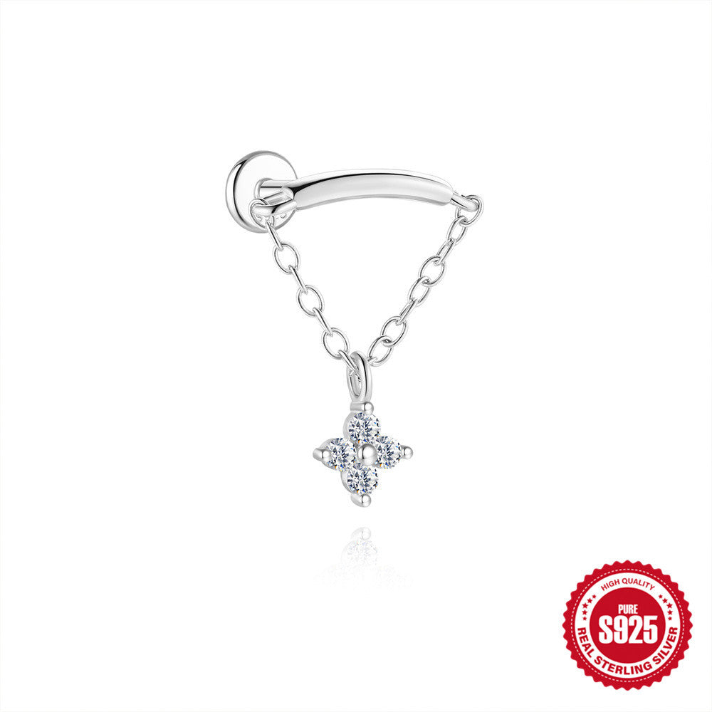 S925 Sterling Silver Moissanite Flat-Back Threaded Piercing Earring