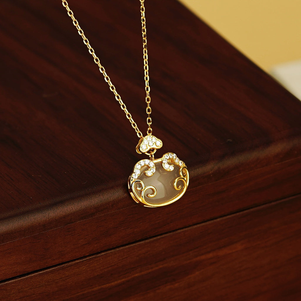 925 sterling silver chalcedony pendant necklace - golden