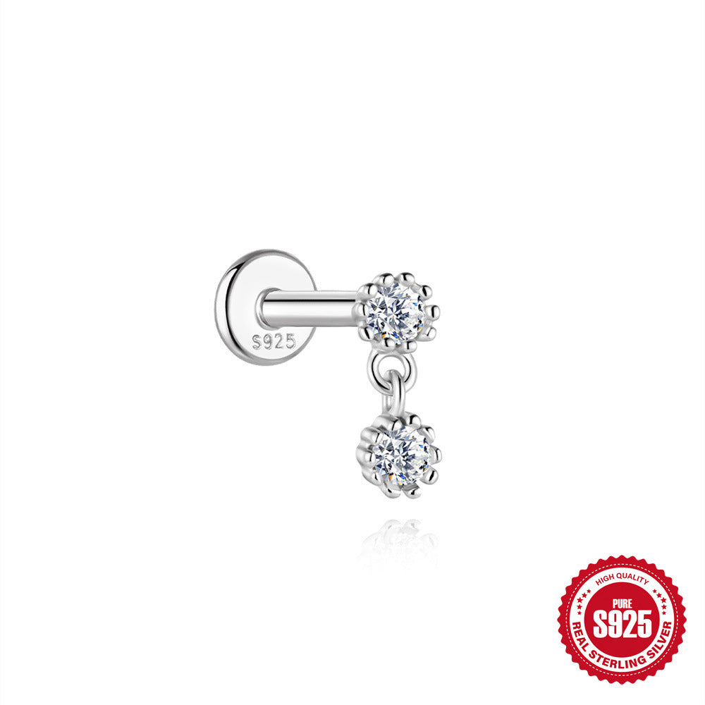 S925 Sterling Silver Moissanite Threaded Cartilage Stud