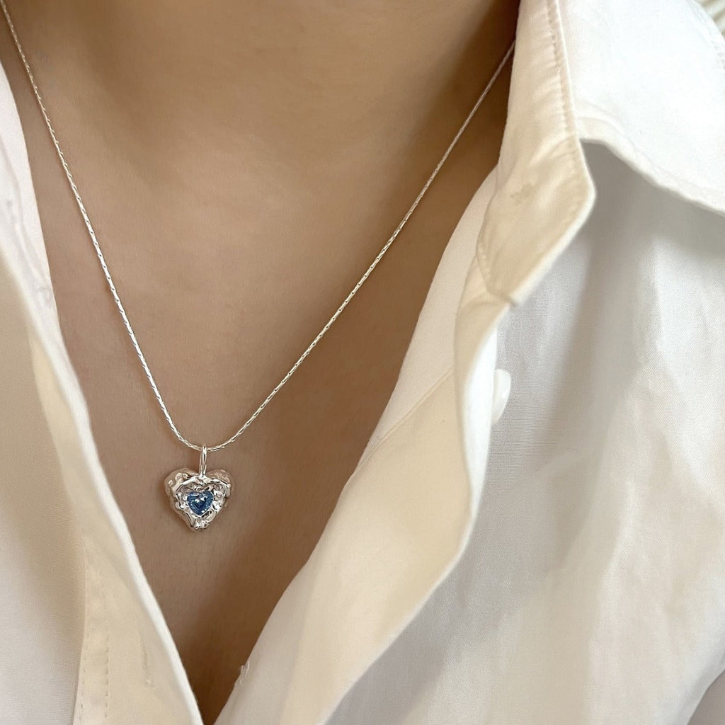 925 sterling silver heart-shaped pendant necklace - silvery