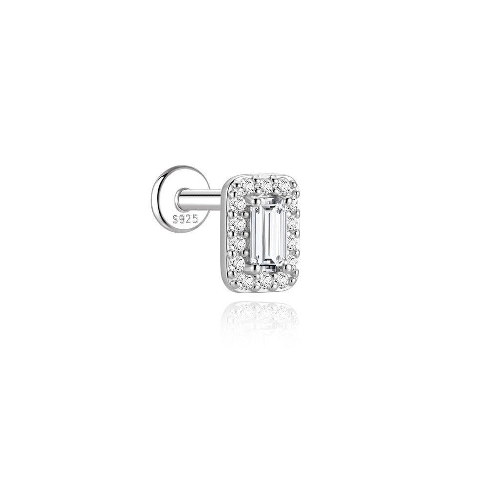 Authentic 925 Sterling Silver Geometric Earrings with D-Color Moissanite