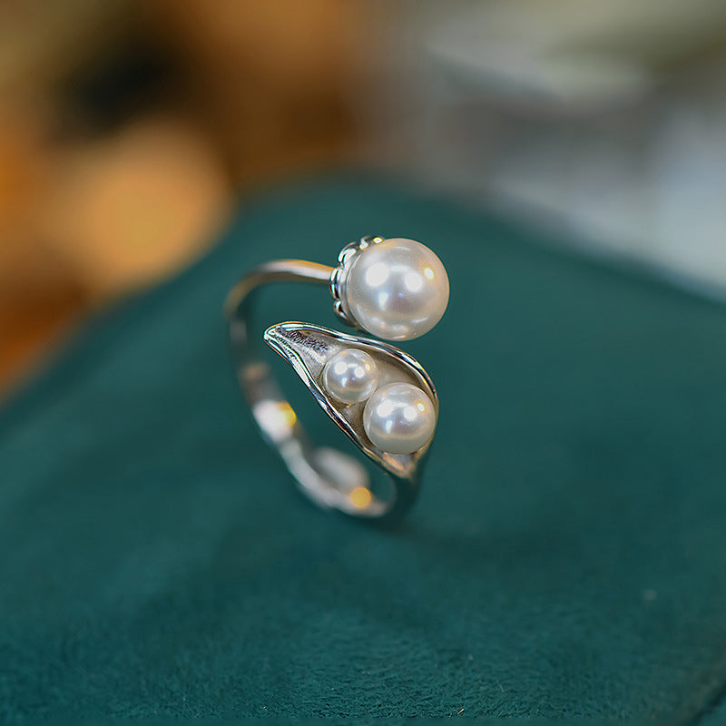 925 sterling silver imitation pearl ring - silvery