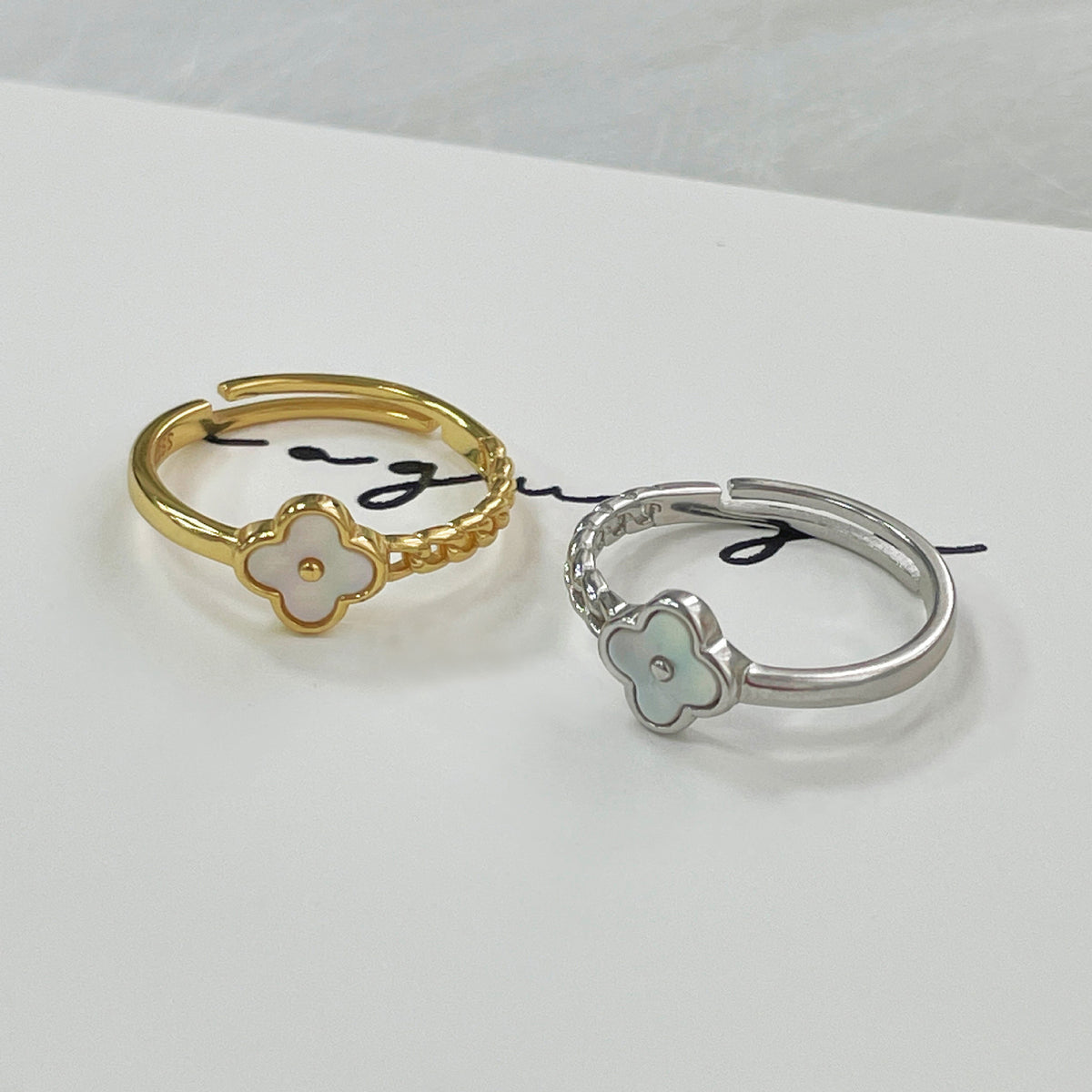 925 sterling silver four-leaf clover ring