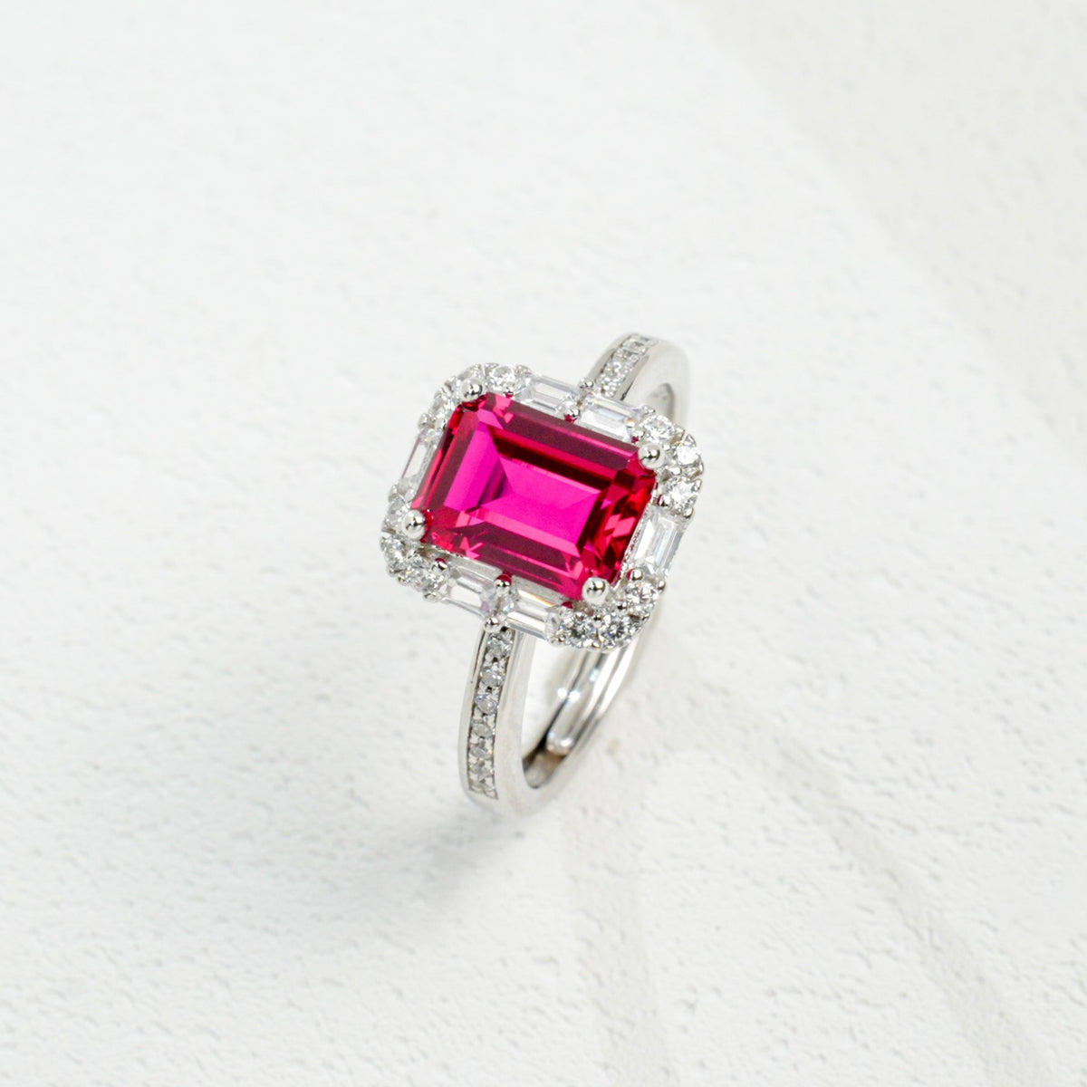 S925 Silver Adjustable Open Ring Set with Lab-Grown Colored Gemstone and Moissanite