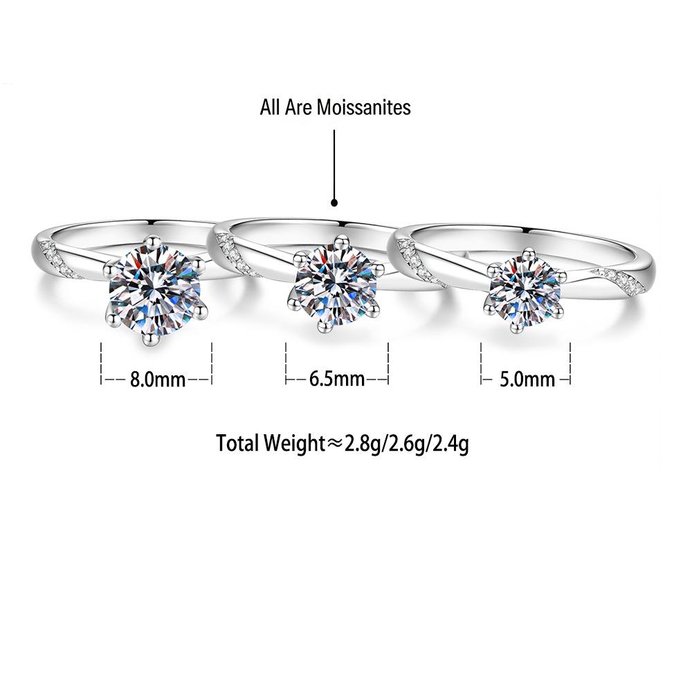 S925 Sterling Silver Six-Prong Moissanite Ring