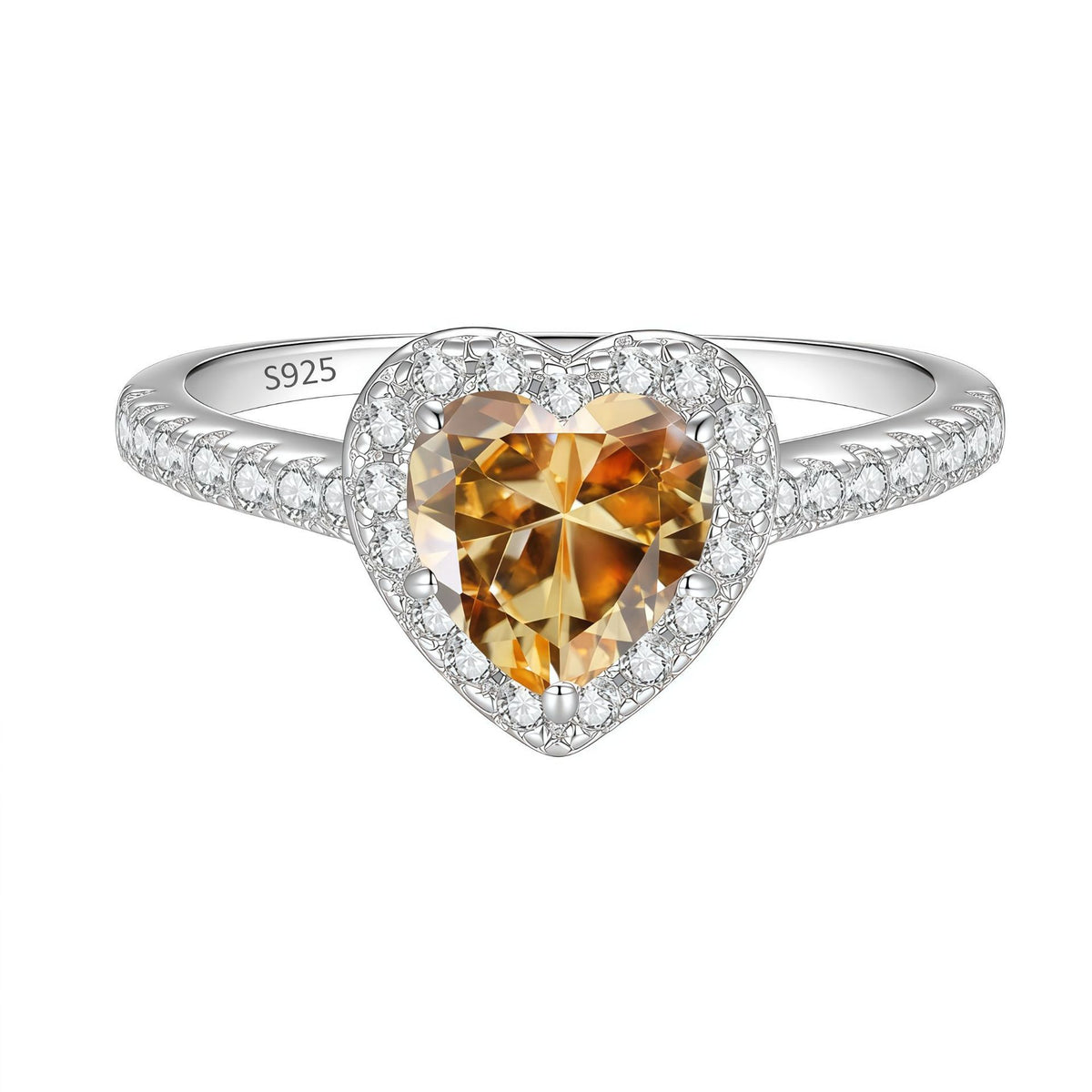 S925 Silver Heart-Shaped Ring with Colored Moissanite