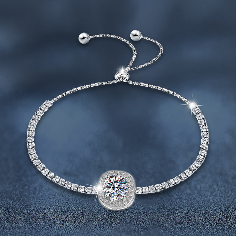 925 Sterling Silver Moissanite Square Bag Bracelet