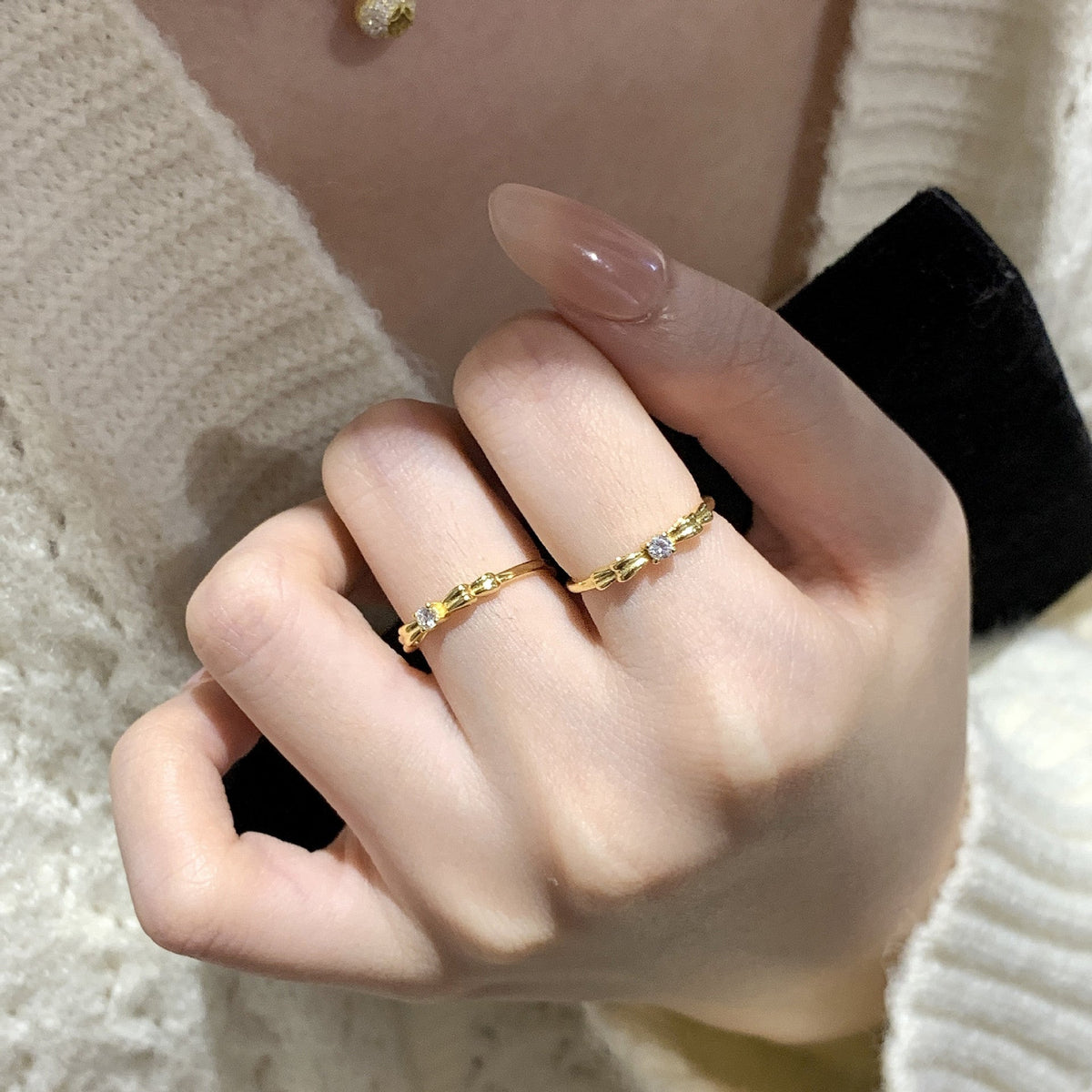 925 sterling silver bowknot  with zirconium ring - golden