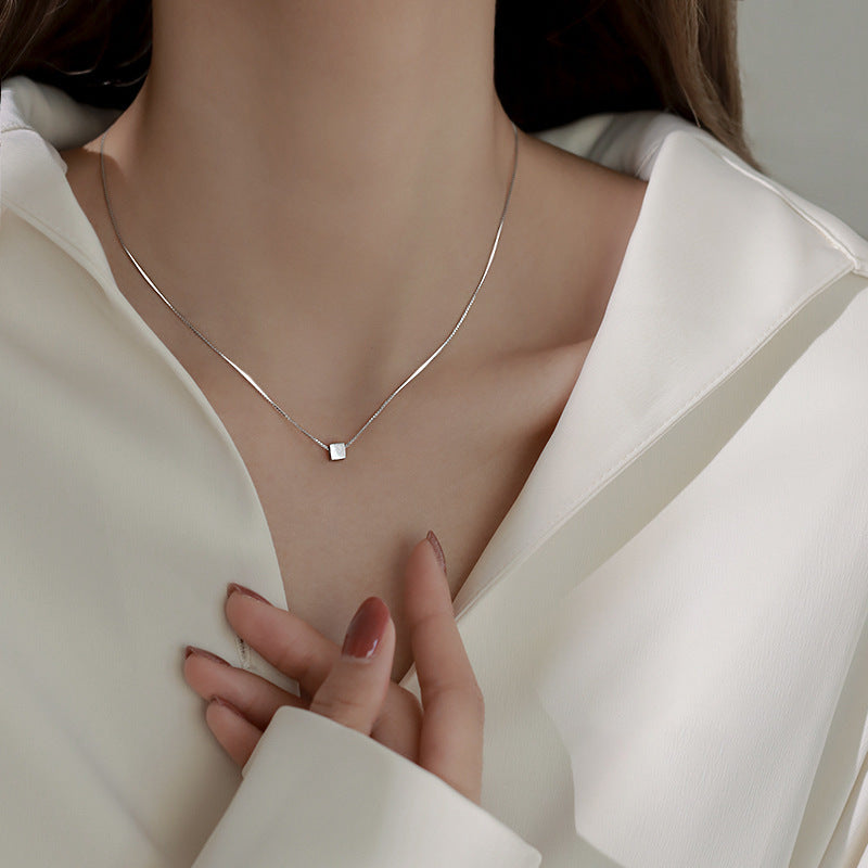 925 sterling silver square pendant necklace - silvery