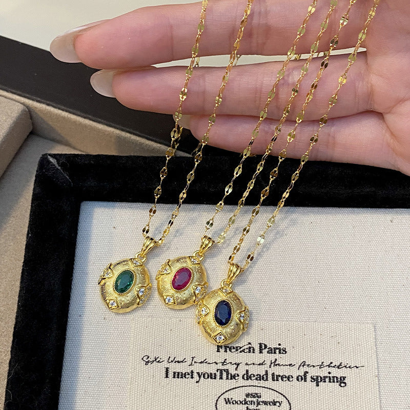 925 sterling silver inlaid with colored zirconia pendant necklace