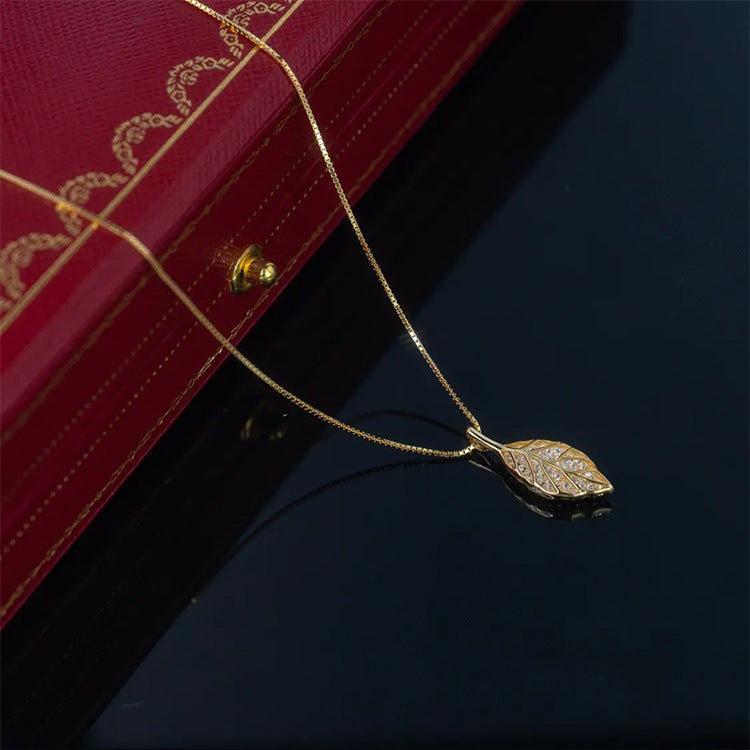 925 sterling silver leaf shaped pendant necklace - golden
